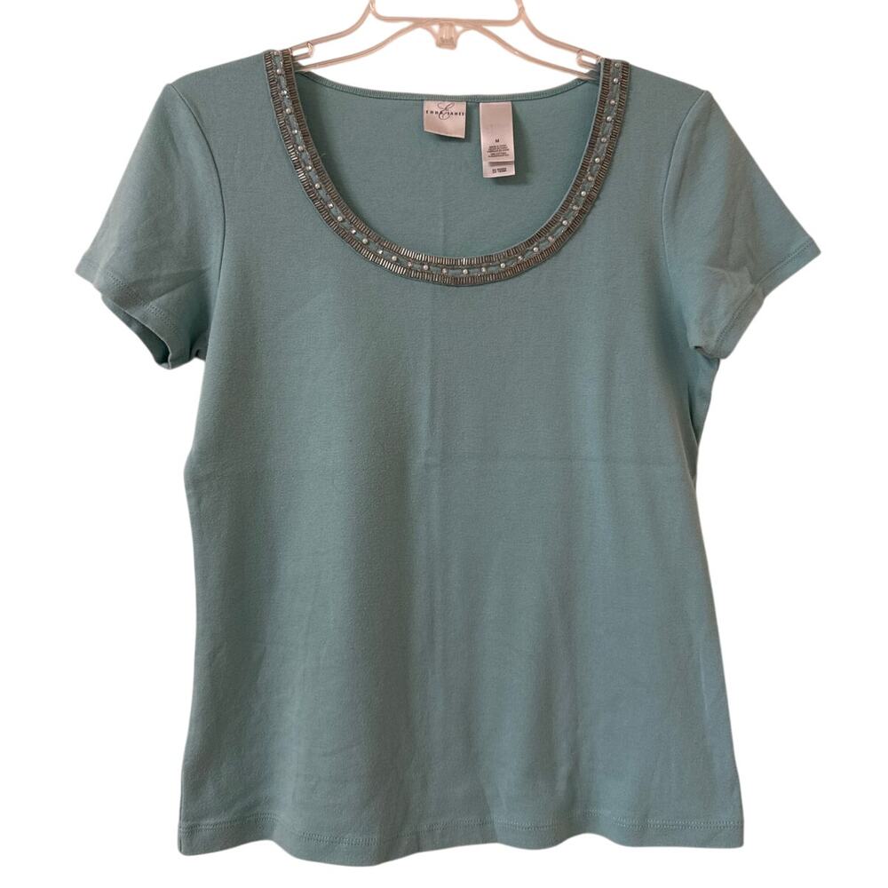 Emma James Medium Top Scoop Neck Embellished W Pearls Rhinestones Silver Beads
